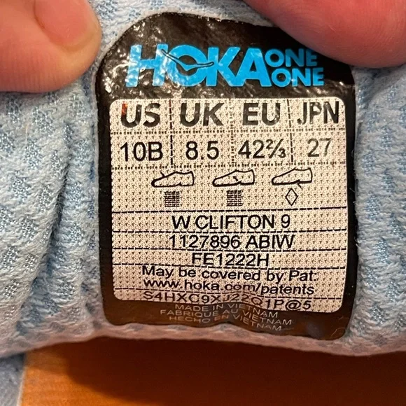 Hoka Light Blue and Peach Athletic Shoes Clifton nine size 10, ladies - Picture 8 of 10